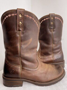 Ariat Unbridled Roper Brown Leather Western Cowgirl Boots Round Toe Womens 7.5 B